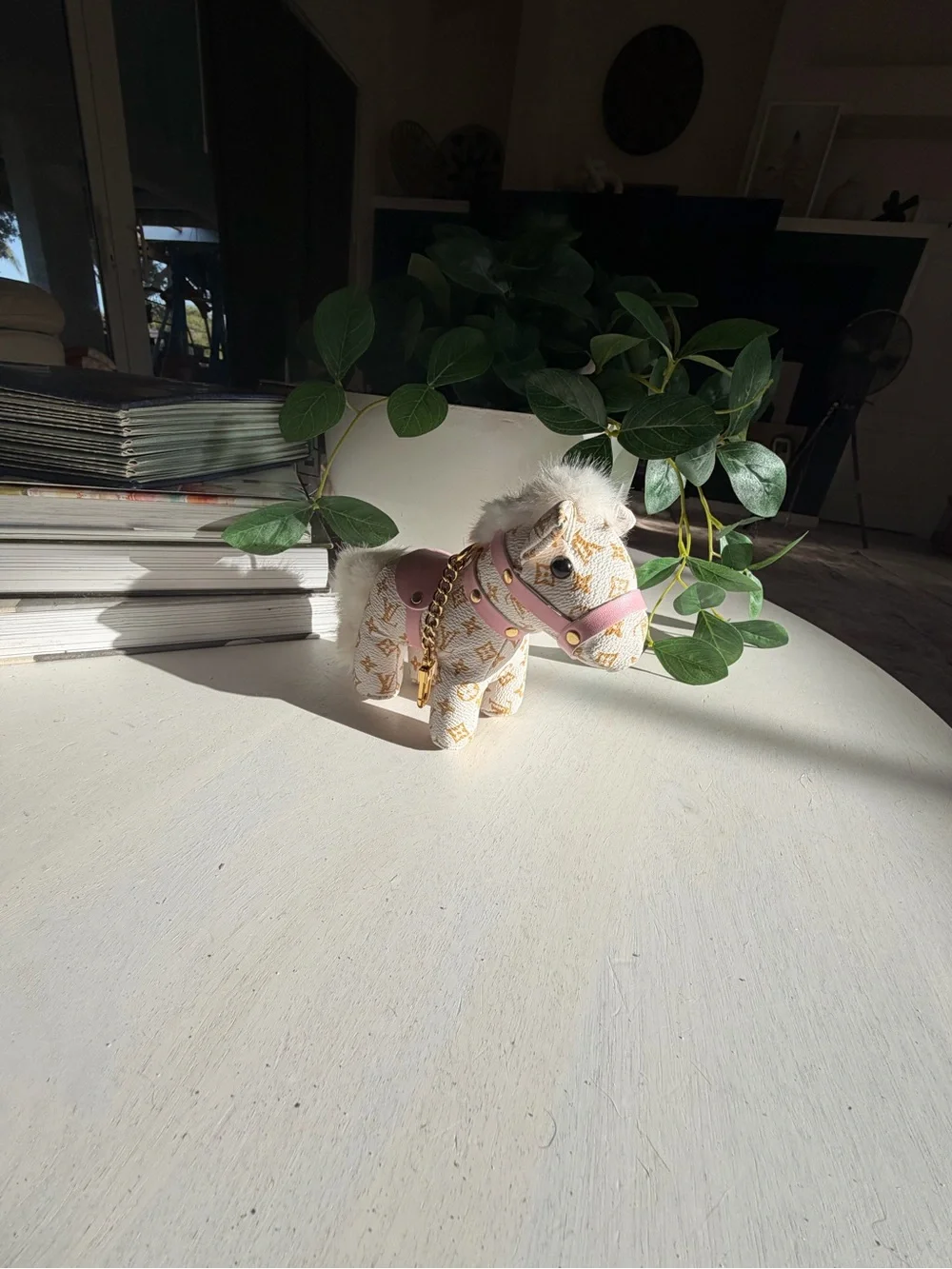 Designer-Inspired Pink & White Pony Pet Charm